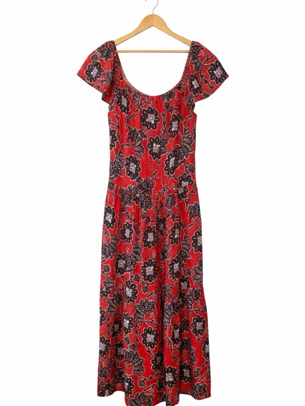 Knox Rose NWT Rebel Red White and Blue Floral Flutter Sleeve Drop Waist Dress XS - Picture 4 of 11